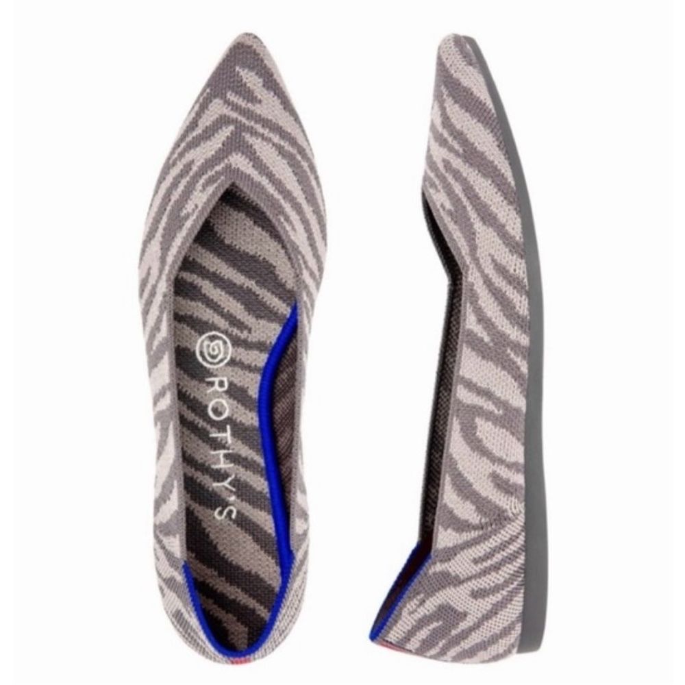 Rothy's Retired The Point Grey Zebra Shoes Slip On Ballet Flats Women's 8